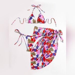 ROMWE Abstract Pattern Bikini Set 3 piece Set